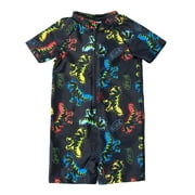 Toddler Boy Swimsuit Kids Beach Play Full Print Short Sleeve Zipper High Stretch Comfort Fit Onesie Swimwear Baby Boy Bathing Suit Black 6-12 Months
